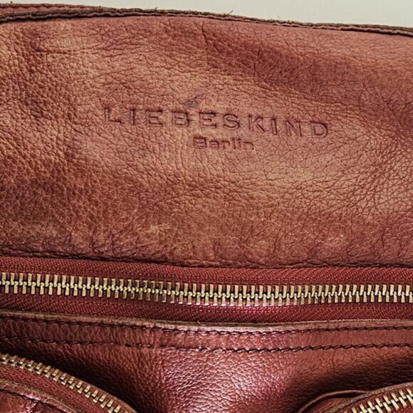 Liebeskind Crossbody Bag Anny Fire Red Aged Leather Zip Flannel Plaid Lined Boho - Picture 3 of 16